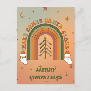 Retro Funky Here Coming Weihnachten Postkarte