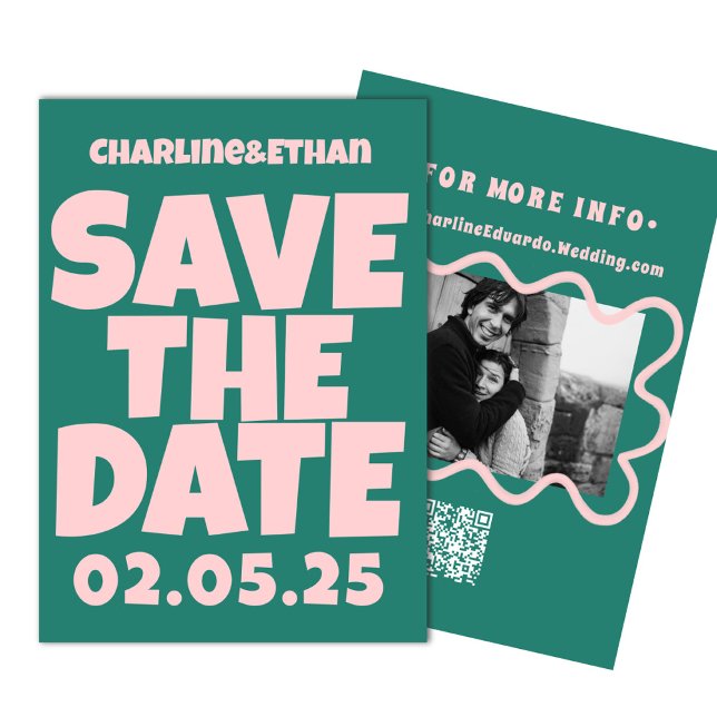Retro Funky Pink Green Save the Date QR-Code (Von Creator hochgeladen)