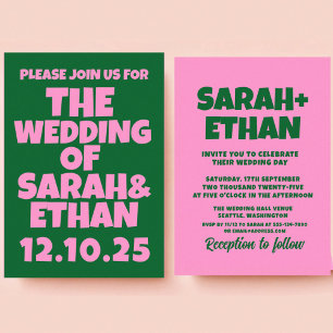 Retro Funky Pink Green Wedding Einladung