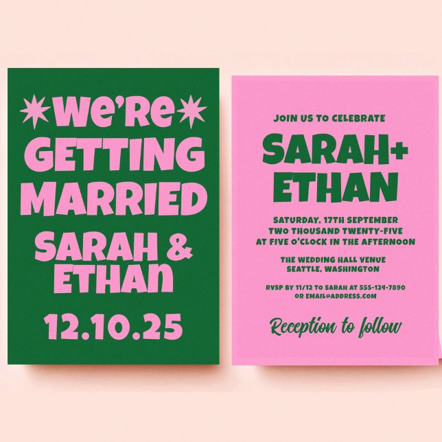 Retro Funky Pink Green Wedding Einladung (Von Creator hochgeladen)