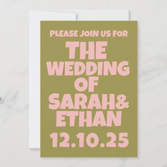 Retro Funky Pink Green Wedding Einladung (Vorderseite)