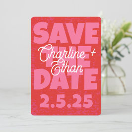 Retro Funky Pink Red Save the Date Qr Code