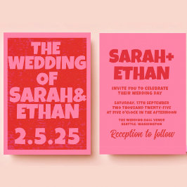 Retro Funky Pink Red Wedding  Einladung
