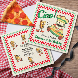 Retro Funky Pizza Box Italienischer Koch Geburtsta Einladung