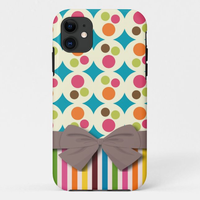 Retro-Funky-Punkte und Streifen-Muster mit Imitat- Case-Mate iPhone Hülle (Rückseite)