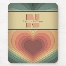 Retro Funky Romantic Monogram Heart Mousepad