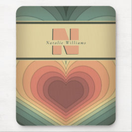 Retro Funky Romantic Monogram Heart Mousepad