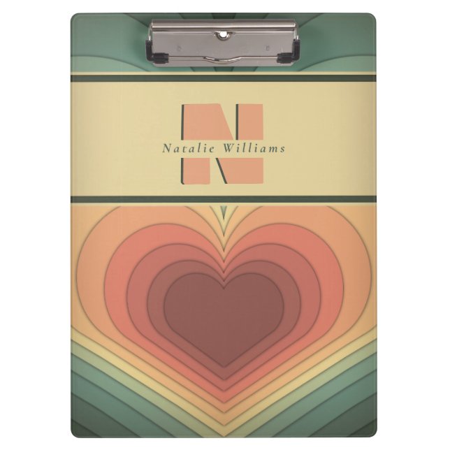 Retro Funky Romantic Monogram Heft Clipboard Klemmbrett (Vorderseite)