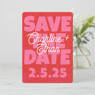 Retro Funky Rosa Roter Save-the-Date-QR-Code Save The Date