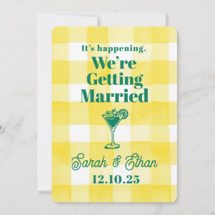 Retro Funky Striped Green Yellow Wedding Einladung