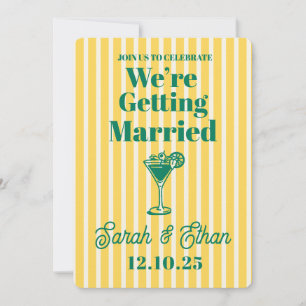 Retro Funky Striped Green Yellow Wedding Einladung