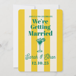 Retro Funky Striped Green Yellow Wedding Einladung