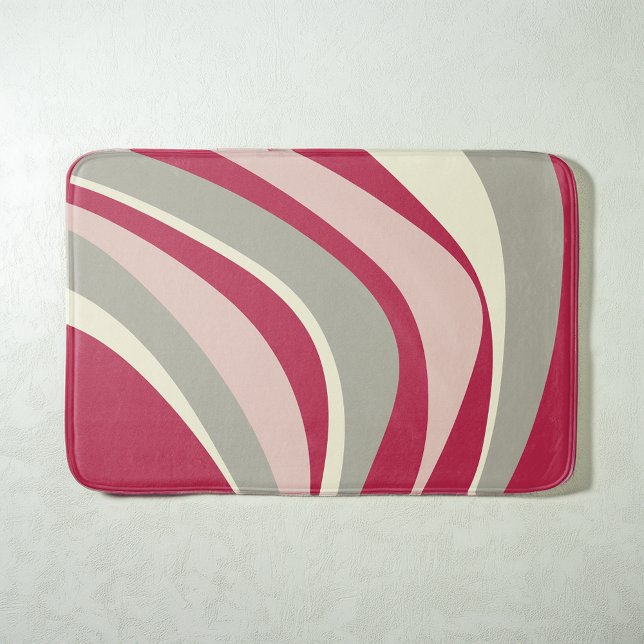 Retro Funky Wavy Lines Magenta Pink Gray Badematte (Von Creator hochgeladen)