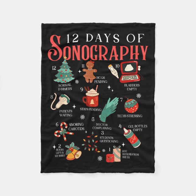 Retro Funny 12 Days Of Sonography Ultrasound Tech  Fleecedecke (Vorderseite)