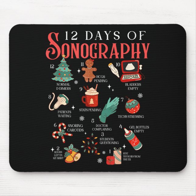 Retro Funny 12 Days Of Sonography Ultrasound Tech  Mousepad (Vorne)