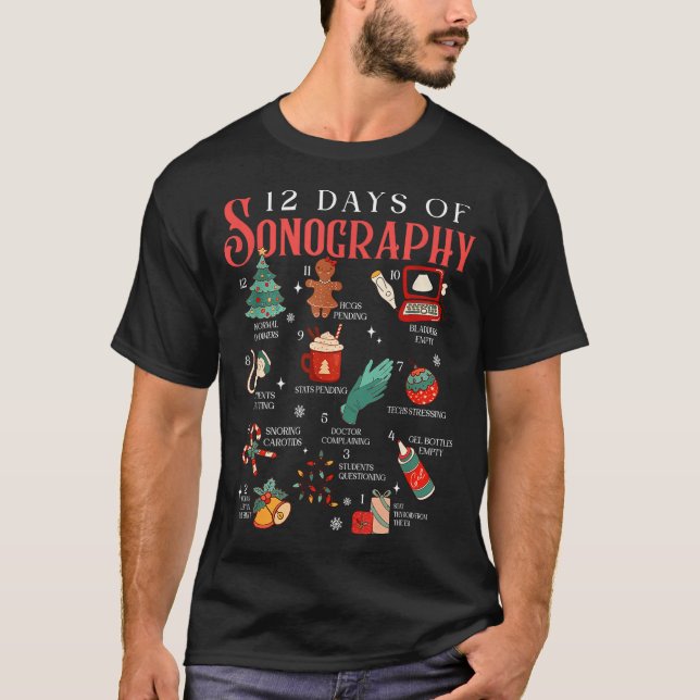 Retro Funny 12 Days Of Sonography Ultrasound Tech  T-Shirt (Vorderseite)