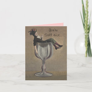 Retro Funny Birthday Card Lady Wine Glass Custom Karte