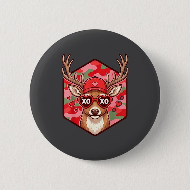 Retro Funny Boys Valentines Day Hunting Deer Camo  Button (Vorderseite)