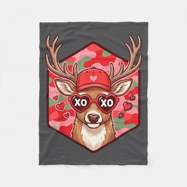 Retro Funny Boys Valentines Day Hunting Deer Camo  Fleecedecke (Vorderseite)