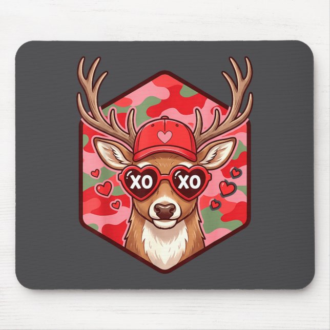 Retro Funny Boys Valentines Day Hunting Deer Camo  Mousepad (Vorne)
