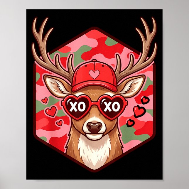 Retro Funny Boys Valentines Day Hunting Deer Camo  Poster (Vorne)