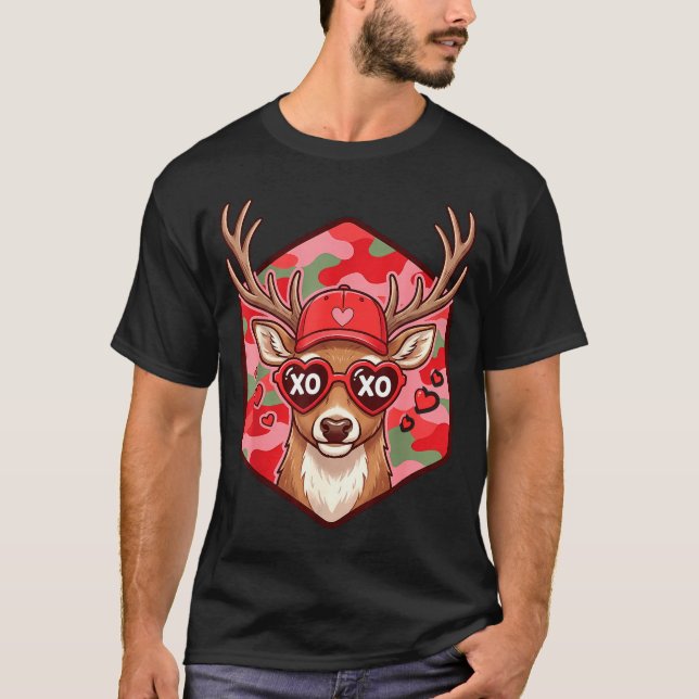 Retro Funny Boys Valentines Day Hunting Deer Camo  T-Shirt (Vorderseite)