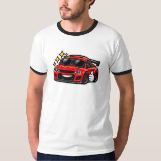 Retro-Funny-Car-Ringer-T-Shirt | Roter Coolcar T-Shirt