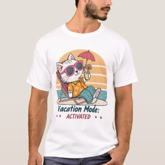 Retro Funny Cat Vacation Mode Aktivierter Strand T T-Shirt