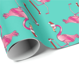 Retro Funny Christmas Flamingo mit langem Strumpf Geschenkpapier