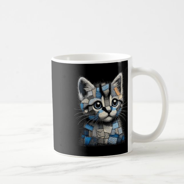 Retro Funny Denim Patch Animal Cat Print  Kaffeetasse (Rechts)
