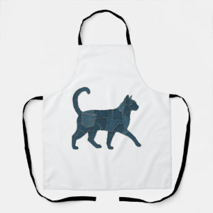 Retro Funny Denim Patch Animal Cat T - Shirt Schürze