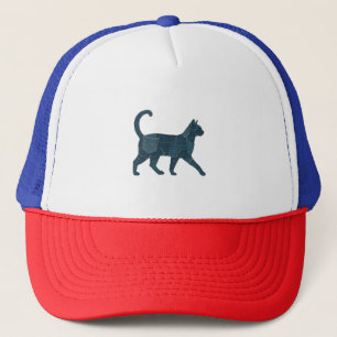 Retro Funny Denim Patch Animal Cat T - Shirt Truckerkappe