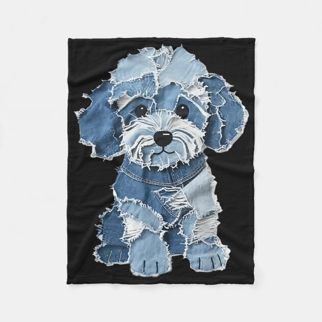 Retro Funny Denim Patch Animal Dog Print  Fleecedecke (Vorderseite)