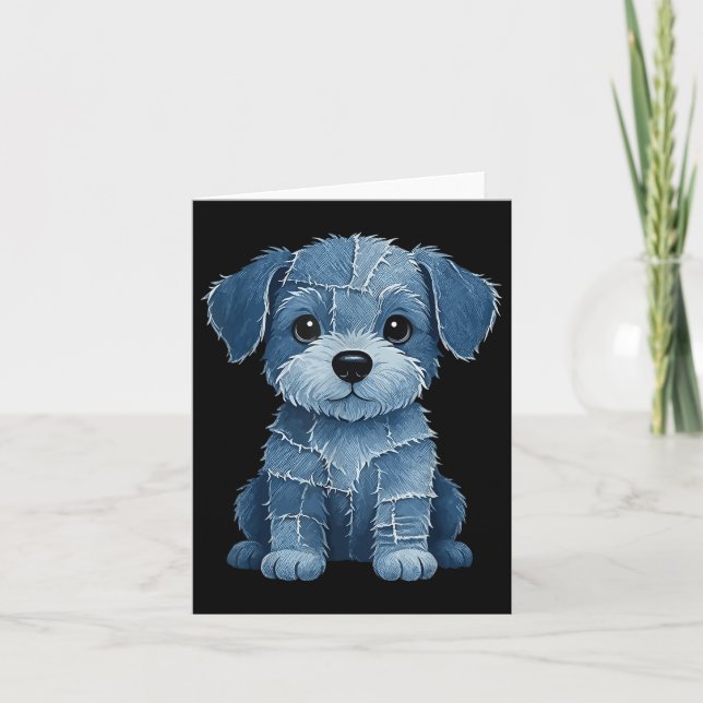 Retro Funny Denim Patch Animal Dog Print Karte (Vorderseite)