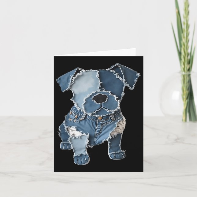 Retro Funny Denim Patch Animal Dog Print Karte (Vorderseite)