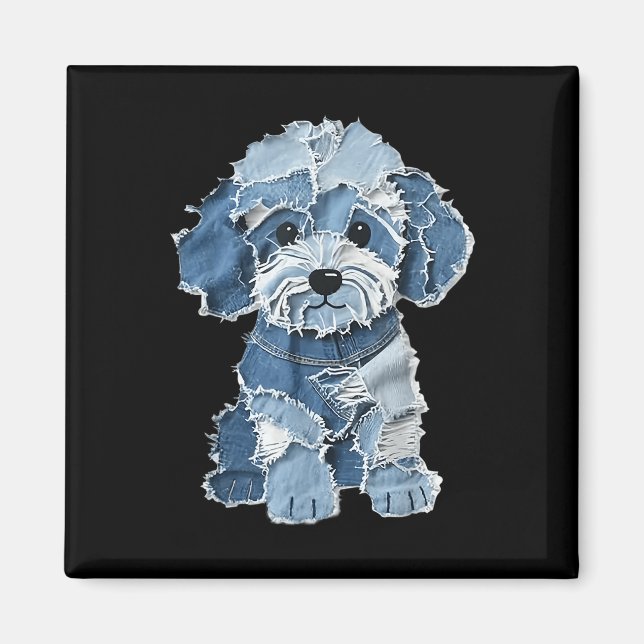 Retro Funny Denim Patch Animal Dog Print  Magnet (Vorne)