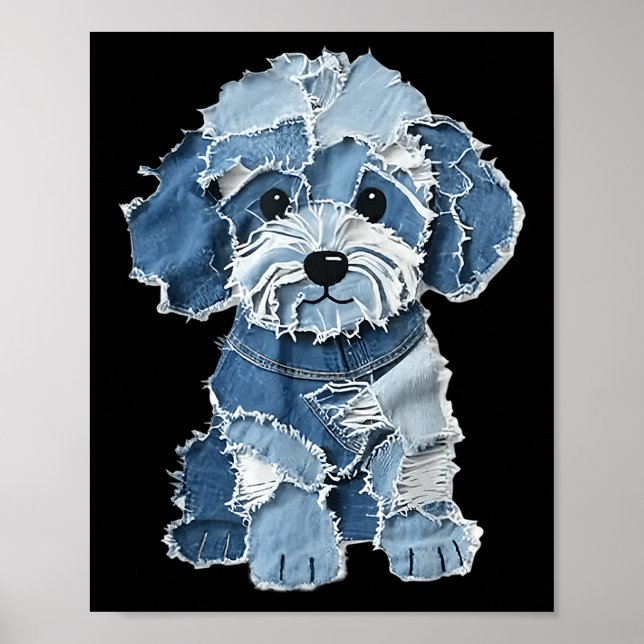 Retro Funny Denim Patch Animal Dog Print Poster (Vorne)