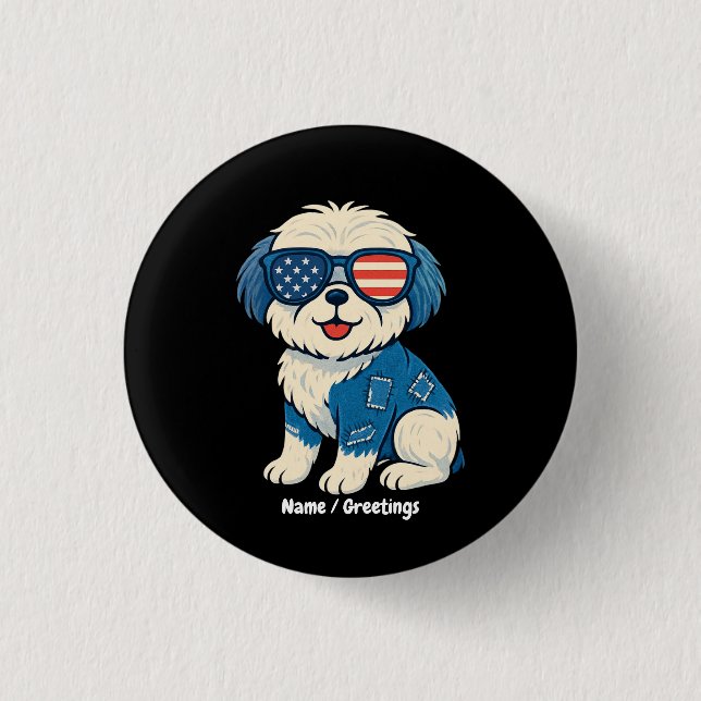 Retro Funny Denim Patch Niedliches Pet Dog Design Button (Vorderseite)