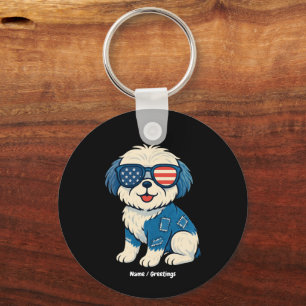 Retro Funny Denim Patch Niedliches Pet Dog Design Schlüsselanhänger