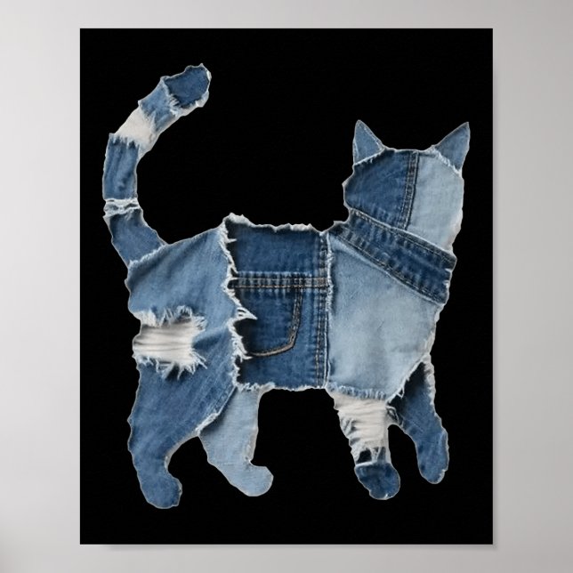Retro Funny Denim Patch Tierkatze drucken Poster (Vorne)