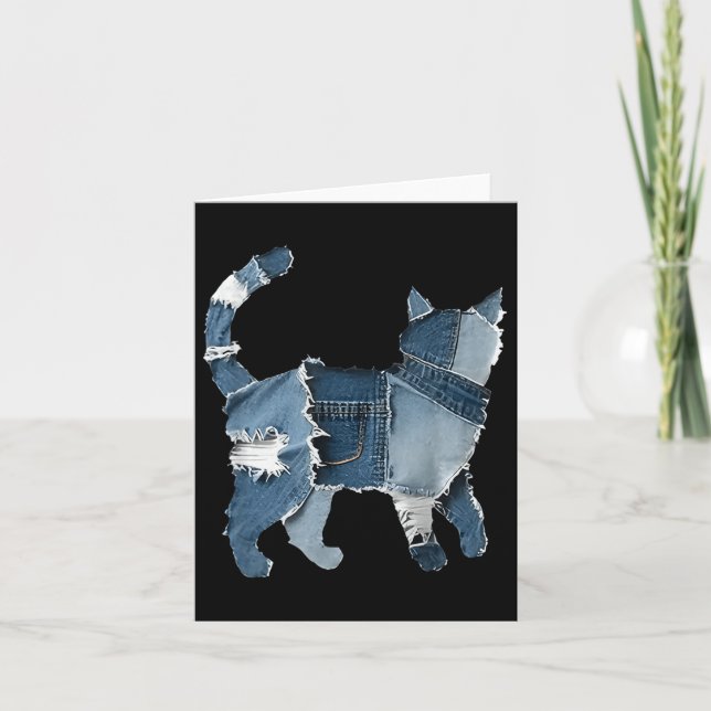 Retro Funny Denim Patch Tierkatze Karte (Vorderseite)