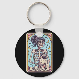 Retro Funny Der Mops Hund Mama Tarot Karte Skeleto Schlüsselanhänger
