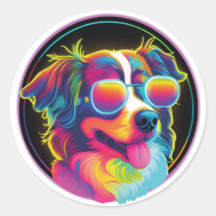 Retro Funny Dog Runder Aufkleber