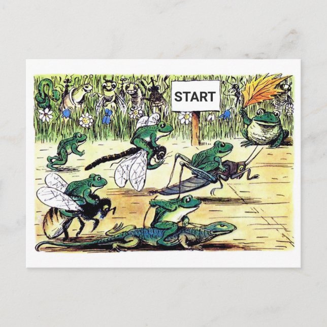 Retro Funny Frog Life Cartoon Marathon Runner Race Postkarte (Vorderseite)