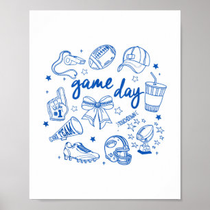 Retro Funny Game Day Football Doodles Niedlich Tou Poster