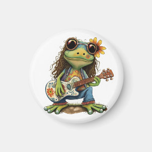 Retro Funny Hippie Frog Weber Glass Piano Magnet