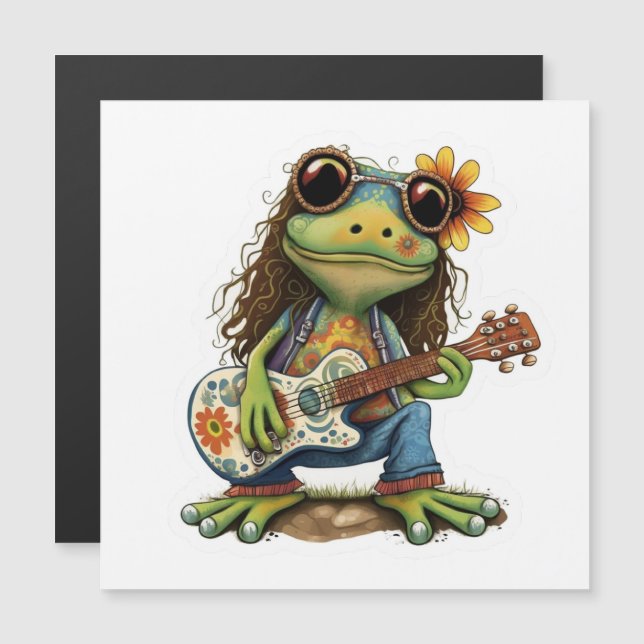Retro Funny Hippie Frog Weber Glass Piano Magnetkarte (Vorne/Hinten)