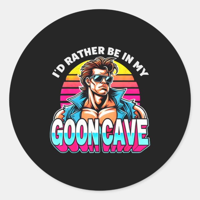 Retro Funny Id Rather Be In My Goon Cave Quote Man Runder Aufkleber (Vorderseite)