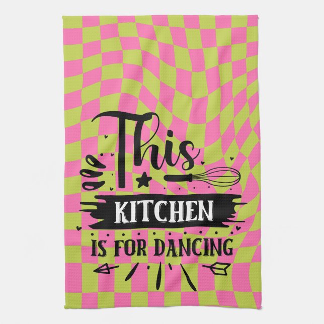 Retro Funny Kitchen Sprichwort Rosa Grün Geschirrtuch (Vertikal)