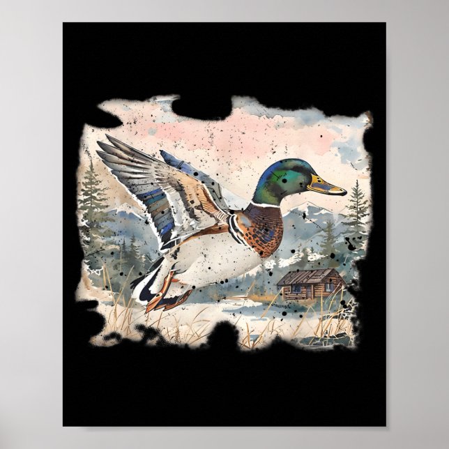 Retro Funny Mallard Duck Waterfowl Hunting Cozy Se Poster (Vorne)